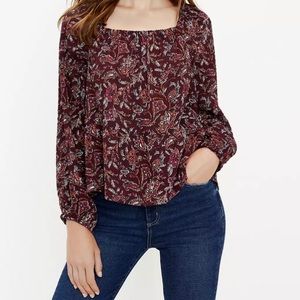 Loft Floral Square Neck Peplum Blouse XL